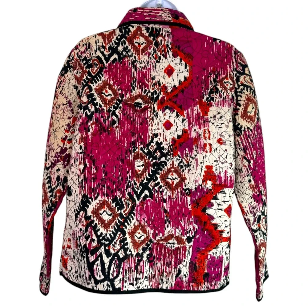 Vintage Y2K Lightweight Quilted Jacket Sz M Wearable Art Abstract Print Eclectic